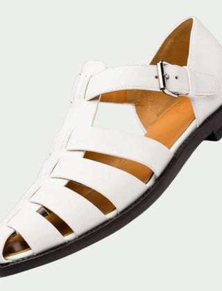 Atlas | Men's Leather Buckle Strap Sandals – White