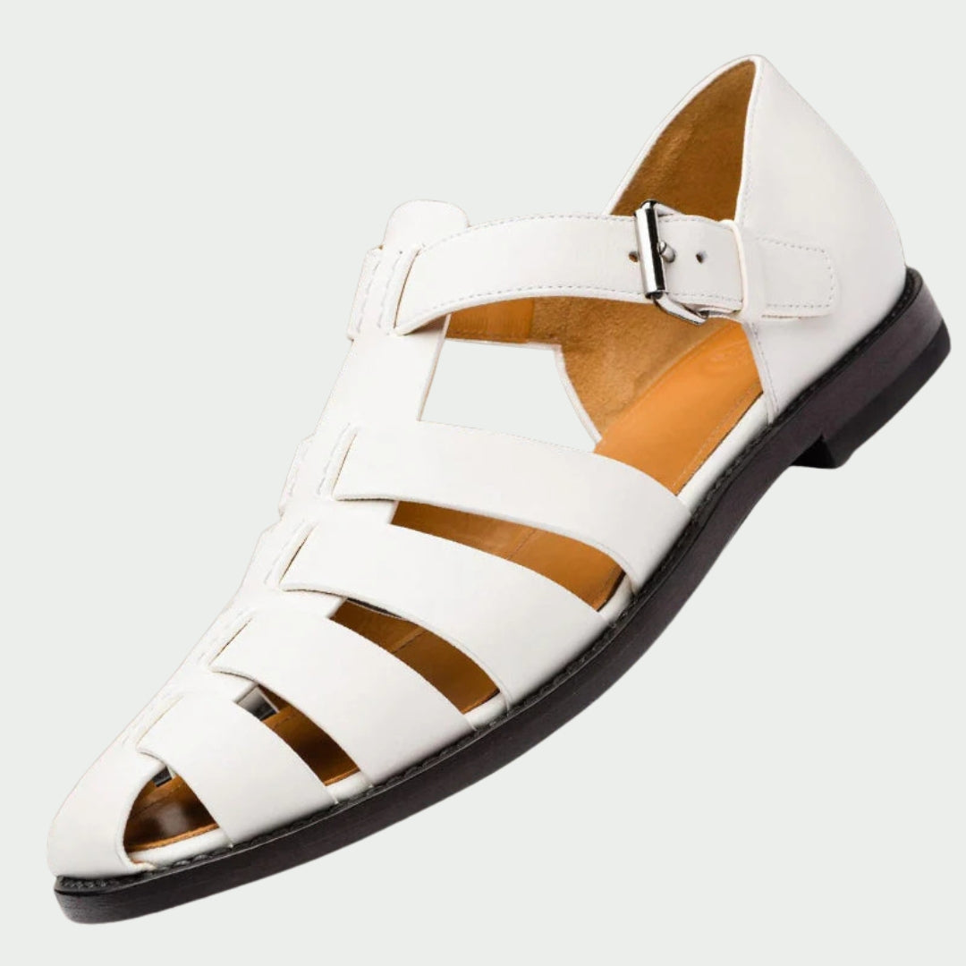 Atlas | Men's Leather Buckle Strap Sandals – White