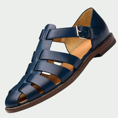 Atlas | Men's Leather Buckle Strap Sandals – Dark Blue