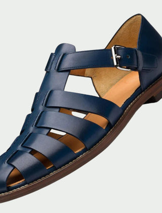 Atlas | Men's Leather Buckle Strap Sandals – Dark Blue