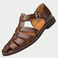 Atlas | Men's Leather Buckle Strap Sandals – Dark Brown