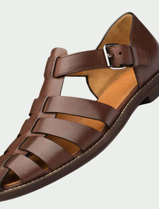 Atlas | Men's Leather Buckle Strap Sandals – Dark Brown