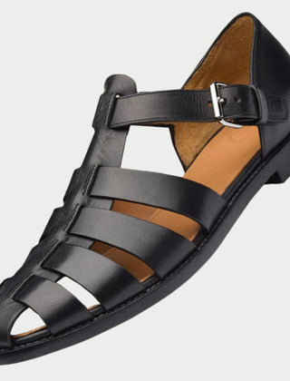 Atlas | Men's Leather Buckle Strap Sandals – Black
