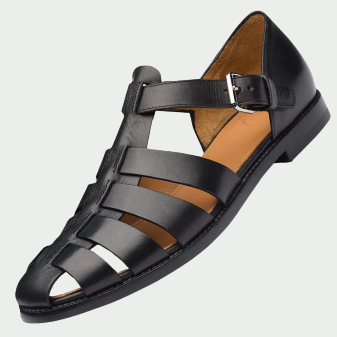 Atlas | Men's Leather Buckle Strap Sandals – Black