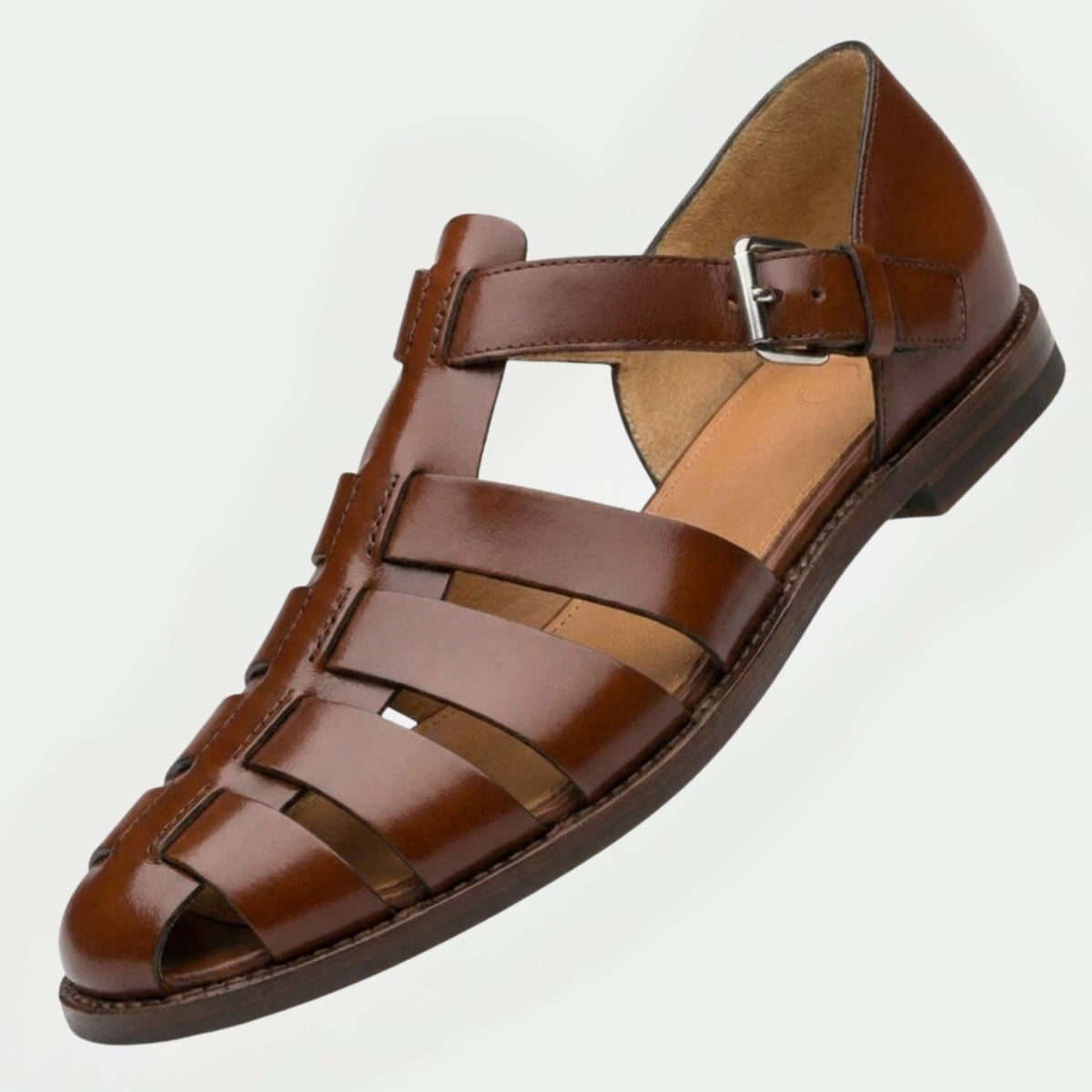 Atlas | Men's Leather Buckle Strap Sandals – Red Brown