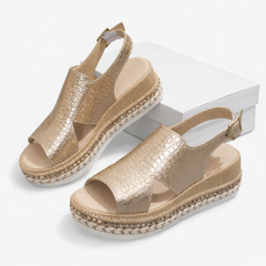 Galatea | Metallic Wedge Sandals with Cushioned Footbed