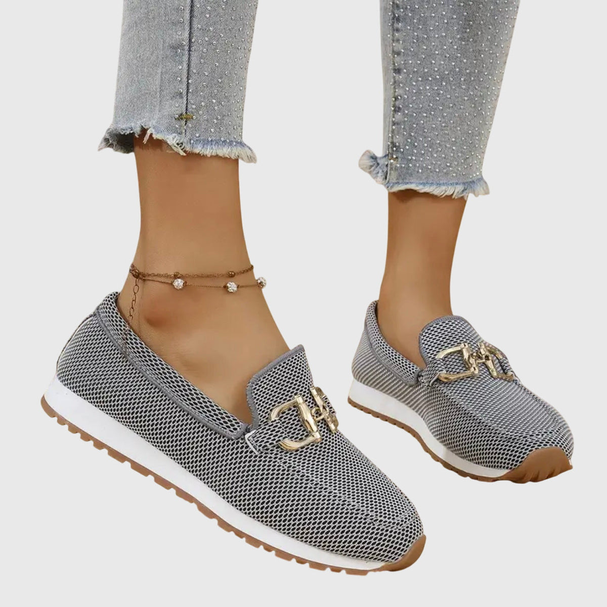 Margaux | Mesh Loafer Sneakers with Lug Sole – Grey