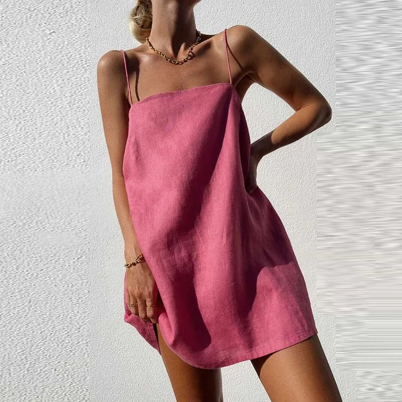 Daisy | Thin Strap Mini A-Line Sundress – Pink