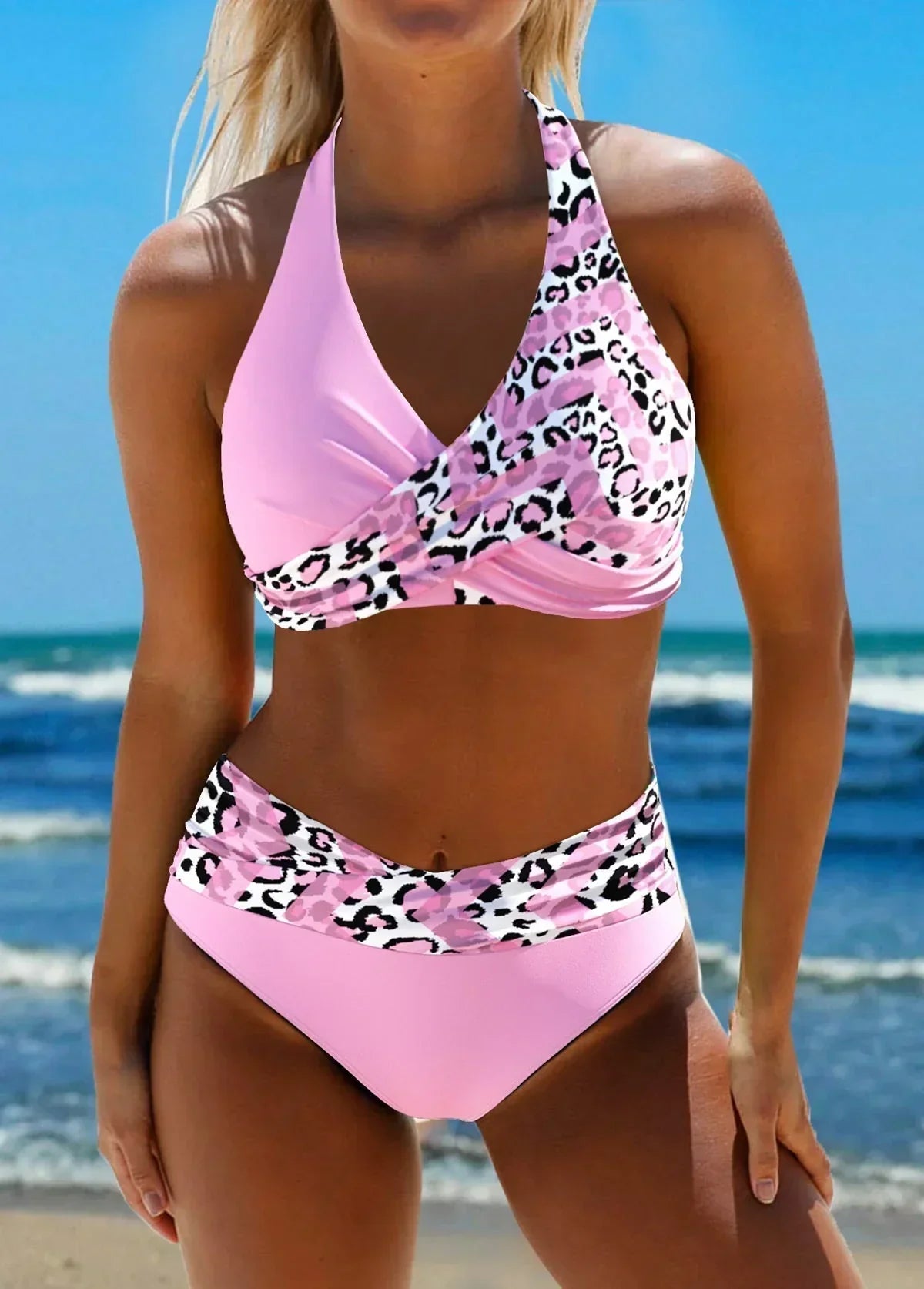 Delphine | Criss Cross Bikini with High Waist – Pink