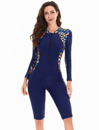 Marlee | Women's Long Sleeve Swimsuit with Front Zip – Blue