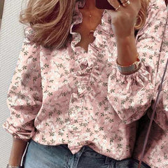 Marigold | Flutter Sleeve Ruffle Blouse – Pink