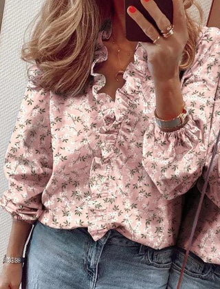 Marigold | Flutter Sleeve Ruffle Blouse – Pink