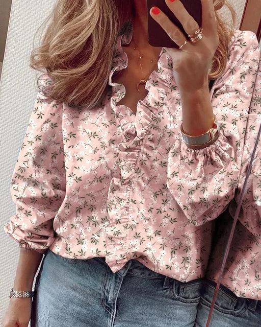 Marigold | Flutter Sleeve Ruffle Blouse – Pink