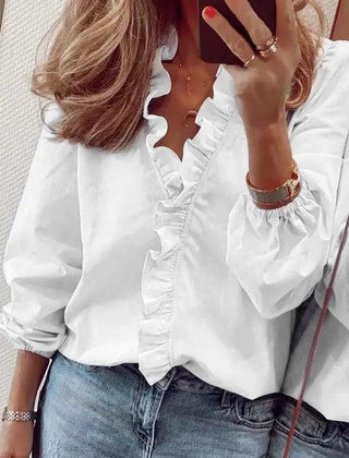 Marigold | Flutter Sleeve Ruffle Blouse – White