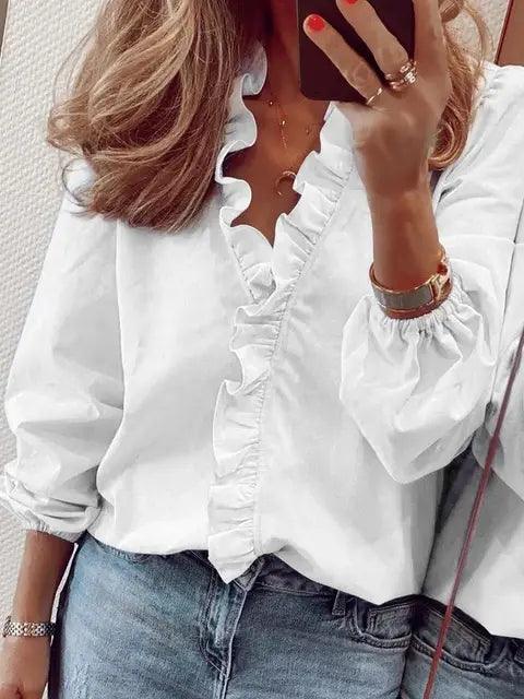 Marigold | Flutter Sleeve Ruffle Blouse – White