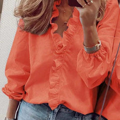 Marigold | Flutter Sleeve Ruffle Blouse – Orange