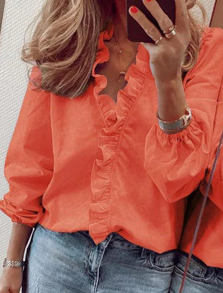 Marigold | Flutter Sleeve Ruffle Blouse – Orange
