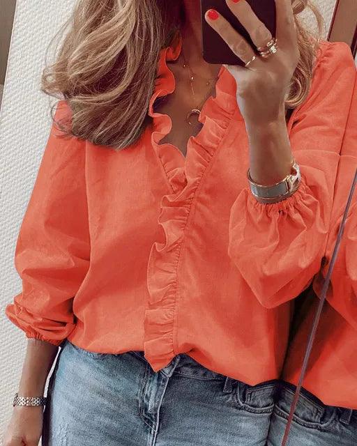 Marigold | Flutter Sleeve Ruffle Blouse – Orange
