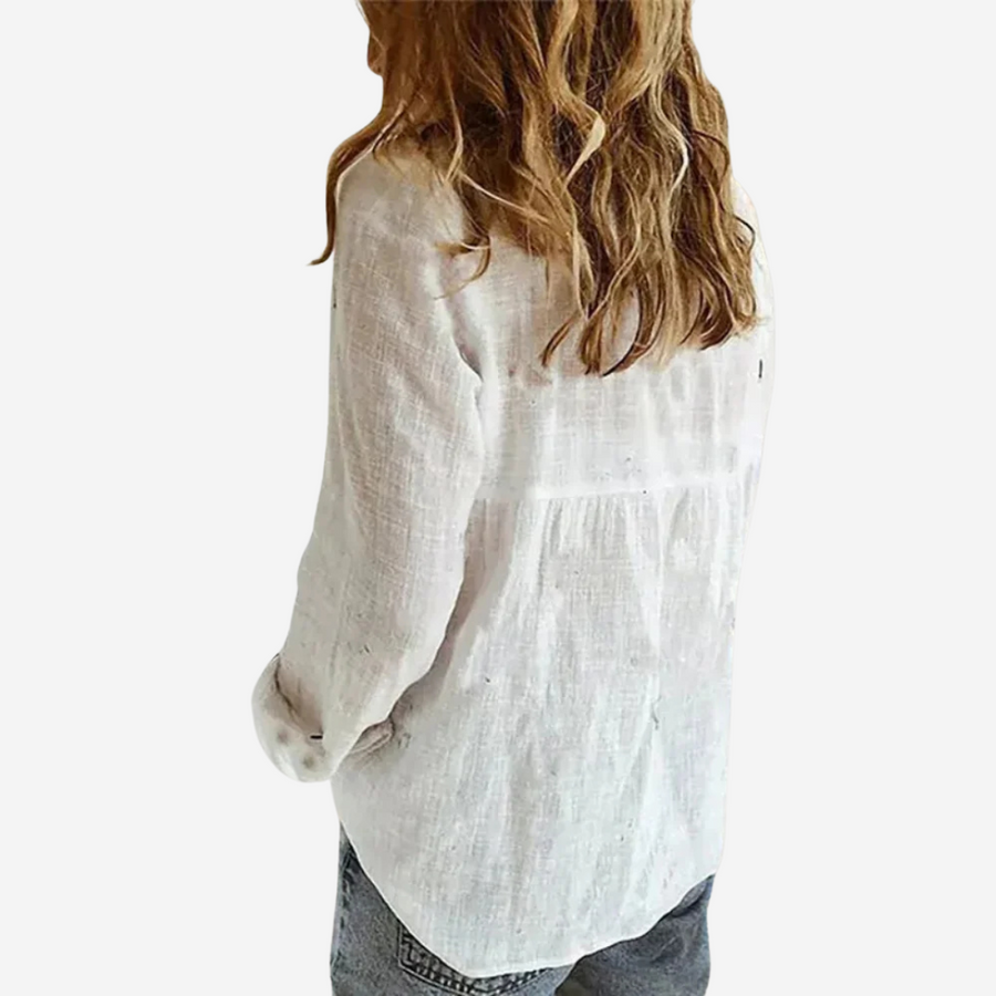 Susannah | Women's Button Front Blouse with Roll-Tab Sleeves