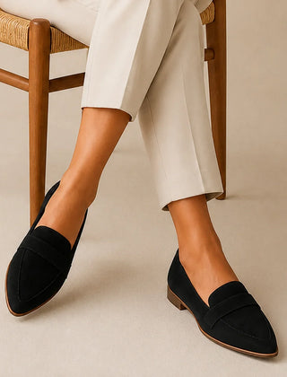 Orianne | Pointed Toe Penny Loafers – Black