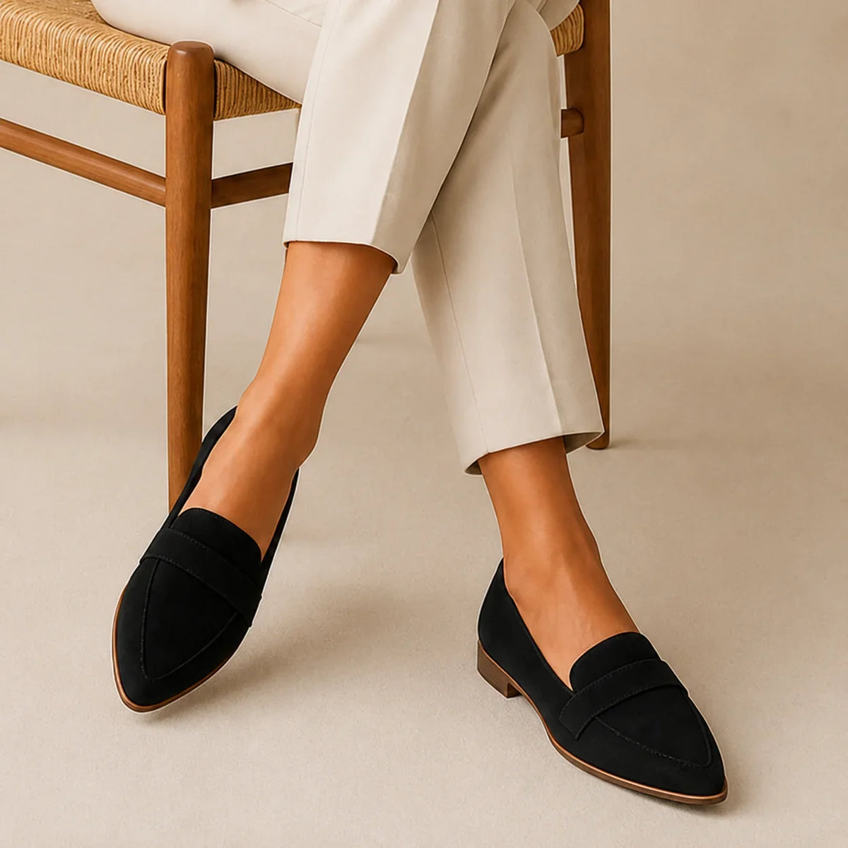 Orianne | Pointed Toe Penny Loafers – Black