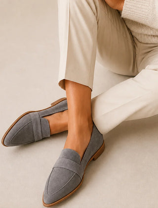 Orianne | Pointed Toe Penny Loafers – Grey
