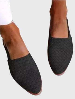 Joss | Woven Leather Flat Slip-On Sandals – Black