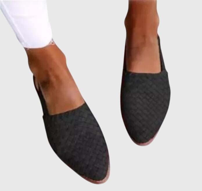 Joss | Woven Leather Flat Slip-On Sandals – Black