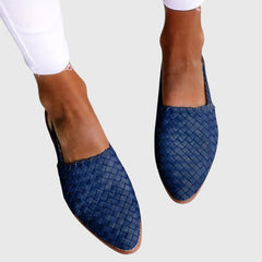 Joss | Woven Leather Flat Slip-On Sandals – Blue