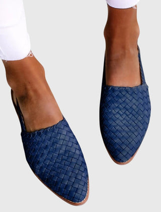 Joss | Woven Leather Flat Slip-On Sandals – Blue