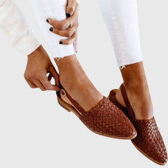 Joss | Woven Leather Flat Slip-On Sandals – Brown