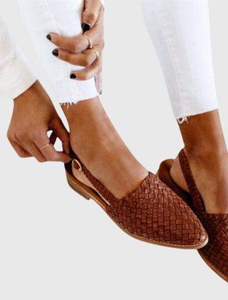 Joss | Woven Leather Flat Slip-On Sandals – Brown