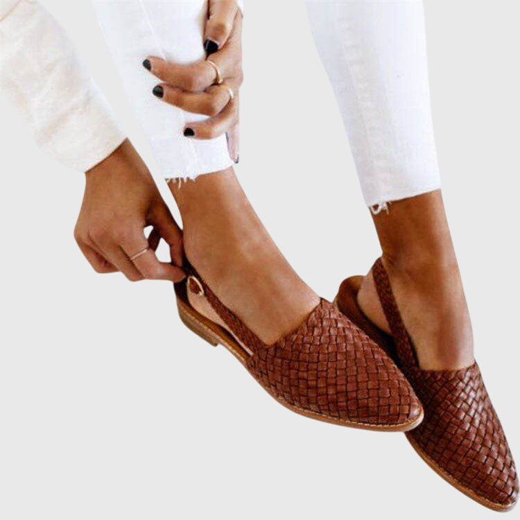 Joss | Woven Leather Flat Slip-On Sandals – Brown