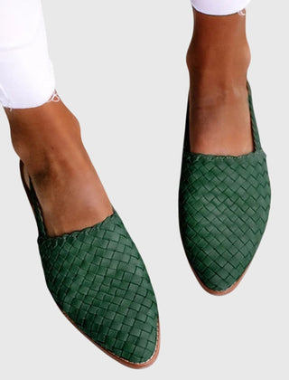 Joss | Woven Leather Flat Slip-On Sandals – Green