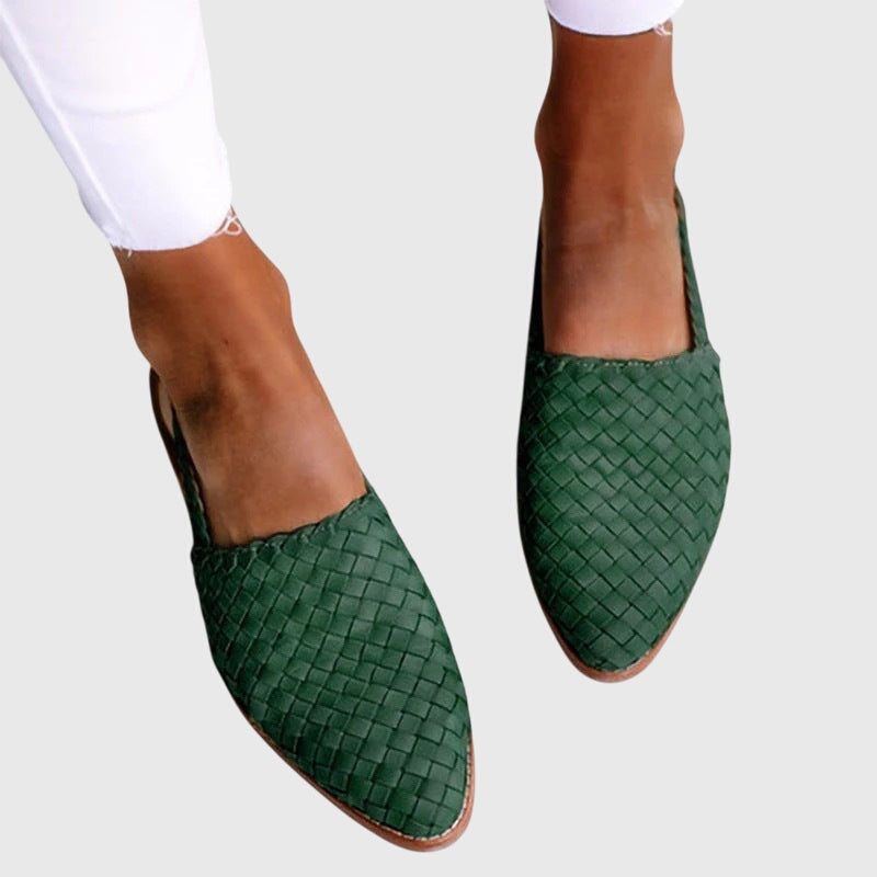 Joss | Woven Leather Flat Slip-On Sandals – Green
