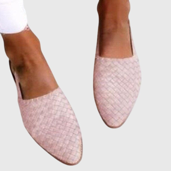 Joss | Woven Leather Flat Slip-On Sandals – Light Pink