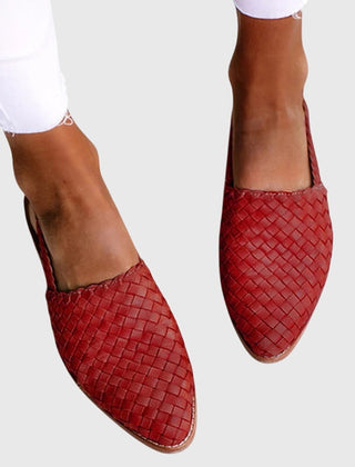 Joss | Woven Leather Flat Slip-On Sandals – Red