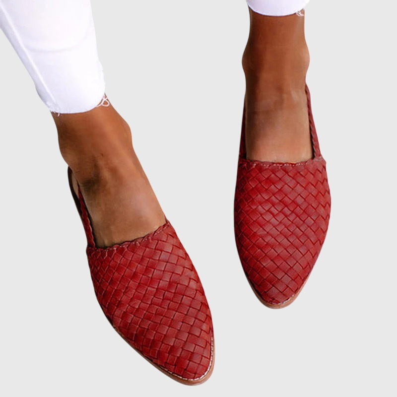 Joss | Woven Leather Flat Slip-On Sandals – Red