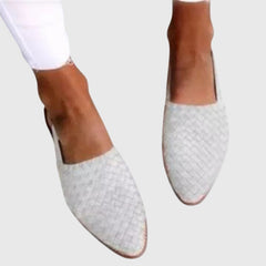 Joss | Woven Leather Flat Slip-On Sandals – White