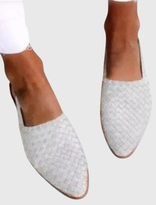 Joss | Woven Leather Flat Slip-On Sandals – White