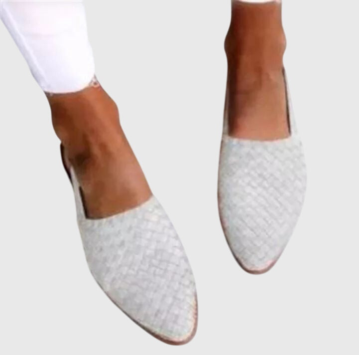 Joss | Woven Leather Flat Slip-On Sandals – White