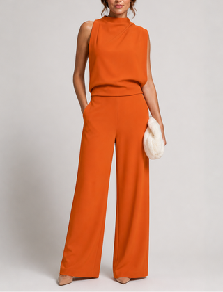 Rosalba | Sleeveless High Neck Jumpsuit with Wide Legs – Orange