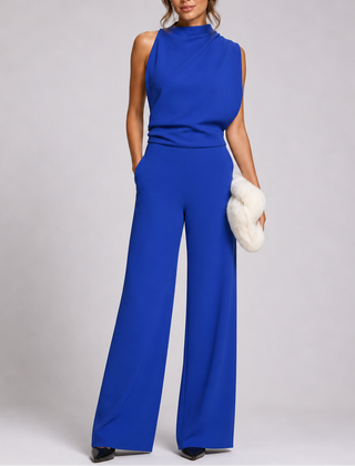 Rosalba | Sleeveless High Neck Jumpsuit with Wide Legs – Blue