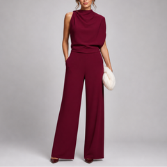 Rosalba | Sleeveless High Neck Jumpsuit with Wide Legs – Red