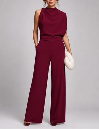 Rosalba | Sleeveless High Neck Jumpsuit with Wide Legs – Red