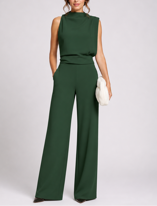 Rosalba | Sleeveless High Neck Jumpsuit with Wide Legs – Green