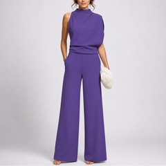Rosalba | Sleeveless High Neck Jumpsuit with Wide Legs – Purple