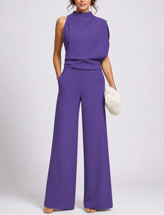 Rosalba | Sleeveless High Neck Jumpsuit with Wide Legs – Purple