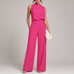 Rosalba | Sleeveless High Neck Jumpsuit with Wide Legs – Pink