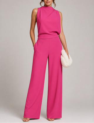 Rosalba | Sleeveless High Neck Jumpsuit with Wide Legs – Pink